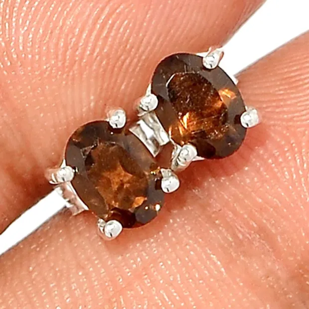 Clous d'oreilles Quartz fumé facetté - Boucles d'oreilles en pierres naturelles