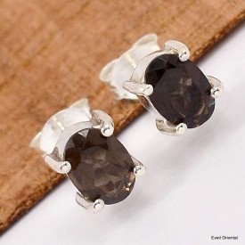 Clous d'oreilles Quartz fumé facetté Boucles d'oreilles en pierres KC90
