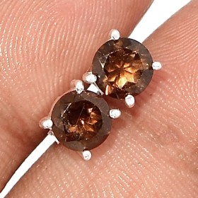 Clous d'oreilles rondes Quartz fumé facetté Boucles d'oreilles en pierres KC90.1