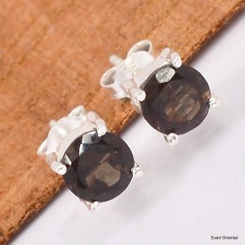 Clous d'oreilles rondes Quartz fumé facetté Boucles d'oreilles en pierres KC90.1