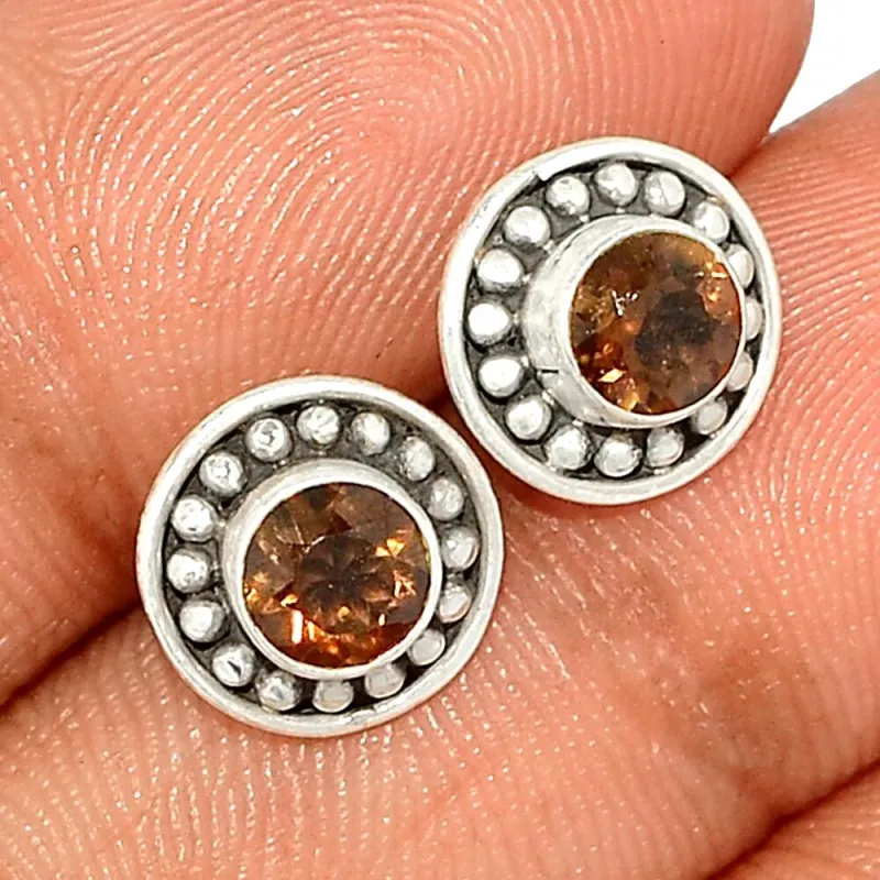 Clous d'oreilles en Quartz fumé facetté - Boucles d'oreilles en pierres naturelles
