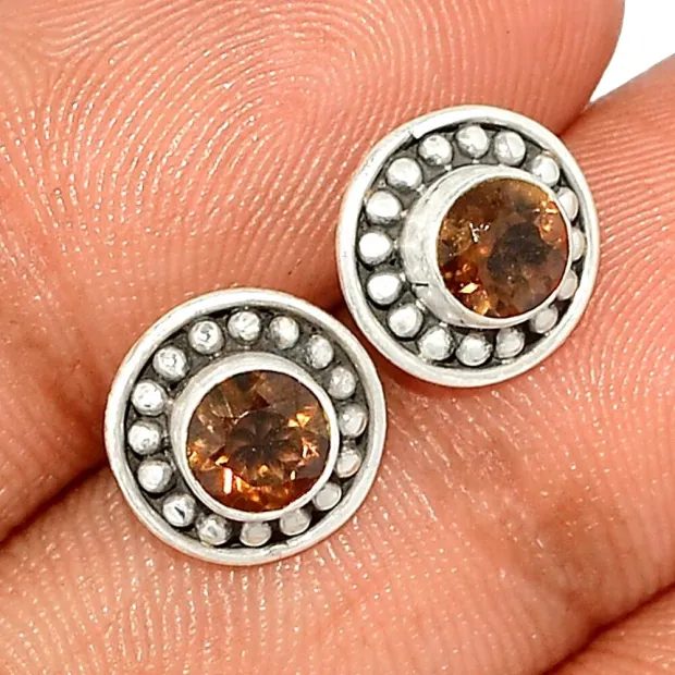 Clous d'oreilles en Quartz fumé facetté - Boucles d'oreilles en pierres naturelles