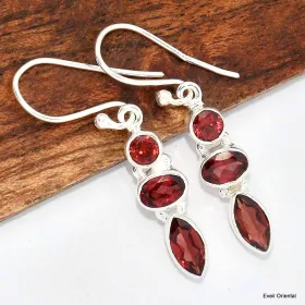 Boucles d'oreilles 3 Grenats facettés - Boucles d'oreilles en pierres naturelles