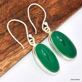 Boucles d'oreilles ovales Onyx vert - Bijoux en Onyx Vert