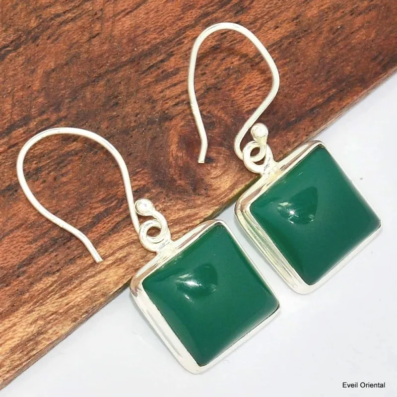 Boucles d'oreilles carrées Onyx vert - Bijoux en Onyx Vert