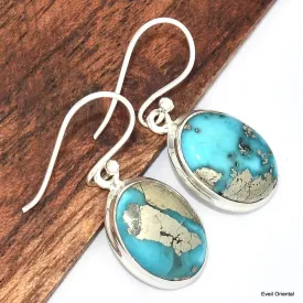 Boucles d'oreilles&nbsp;Turquoise avec pyrite - Bijoux en Turquoise Iranienne (Nishapur)
