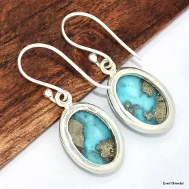 Boucles d'oreilles&nbsp;Turquoise avec pyrite - Bijoux en Turquoise Iranienne (Nishapur)