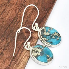 Boucles d'oreilles en Turquoise avec pyrite - Bijoux en Turquoise Iranienne (Nishapur)