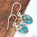 Boucles d'oreilles en Turquoise avec pyrite Bijoux en Turquoise Iranienne (Nishapur) KC94.3