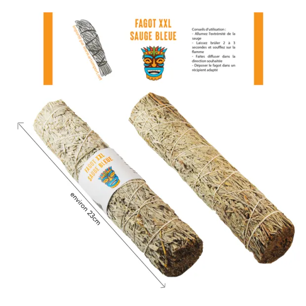 Encens fagot Sauge bleue XXL 23 cm - Fagot d’encens tibétain pour rituels