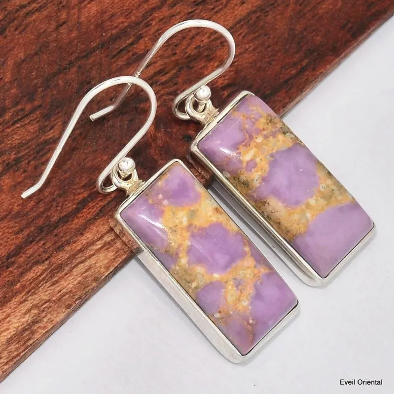 Boucles d'oreilles Phosphosidérite rectangulaires - Bijoux en Phosphosidérite