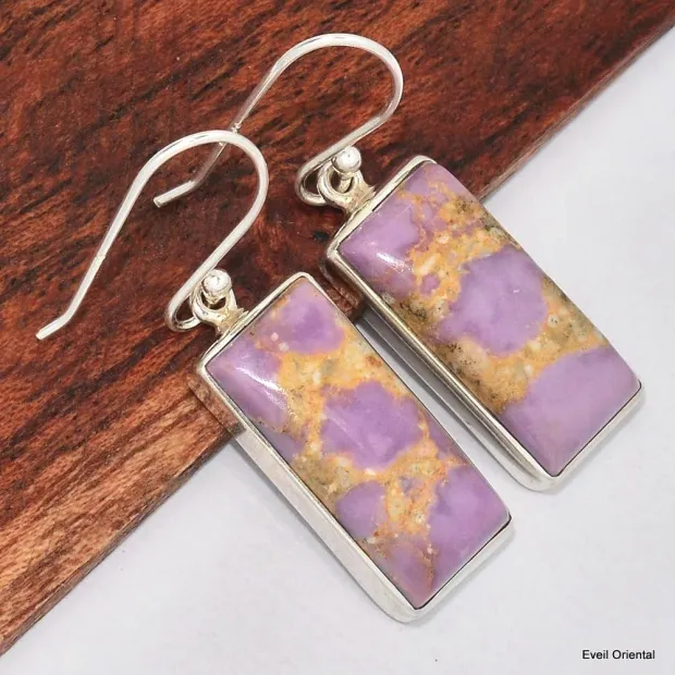 Boucles d'oreilles Phosphosidérite rectangulaires - Bijoux en Phosphosidérite