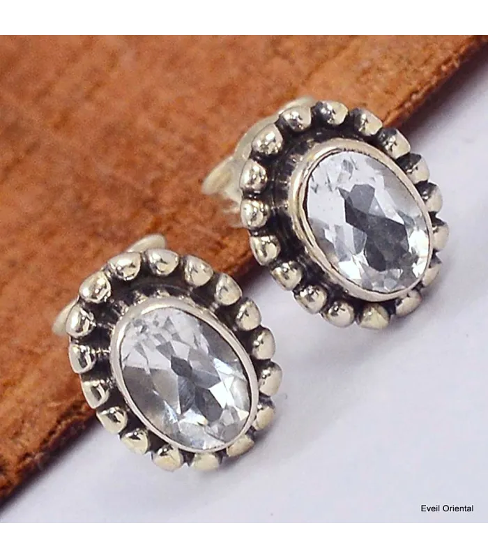 Boucles d'oreilles clous en Cristal de roche - Boucles d'oreilles en pierres naturelles