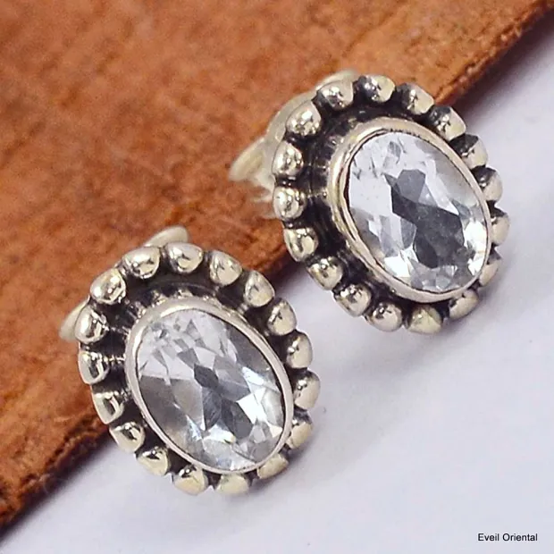 Boucles d'oreilles clous en Cristal de roche - Boucles d'oreilles en pierres naturelles