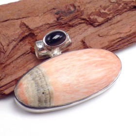 Pendentif Célestobarite oval et onyx noir Bijoux en Célestobarite AW11.2