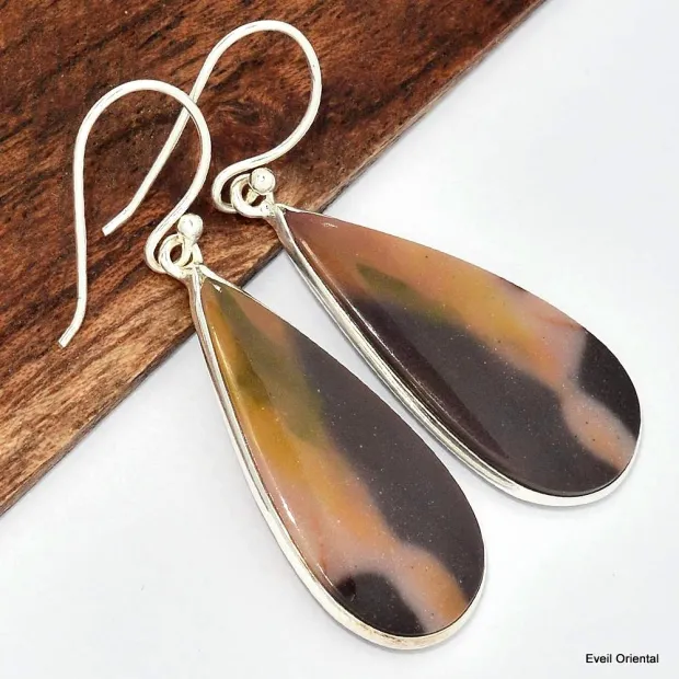 Boucles d'oreilles goutte Jaspe Mokaïte - Bijoux en Jaspe