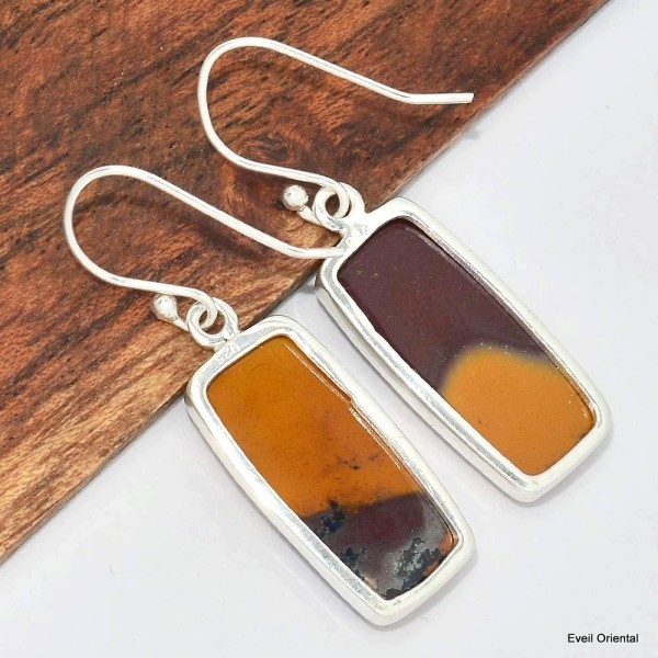 Boucles d'oreilles rectangulaire Jaspe Mokaïte Bijoux en Jaspe KC103.2