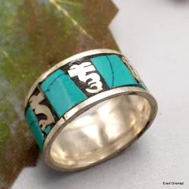 Bague turquoise Mantra de Chenrezi - Bagues tibétaines bouddhistes