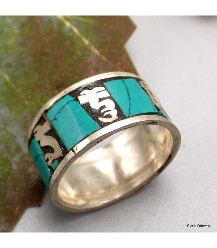 Bague turquoise Mantra de Chenrezi Bagues tibétaines bouddhistes BT22