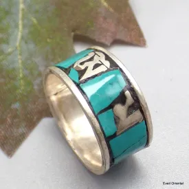 Bague turquoise Mantra de Chenrezi - Bagues tibétaines bouddhistes