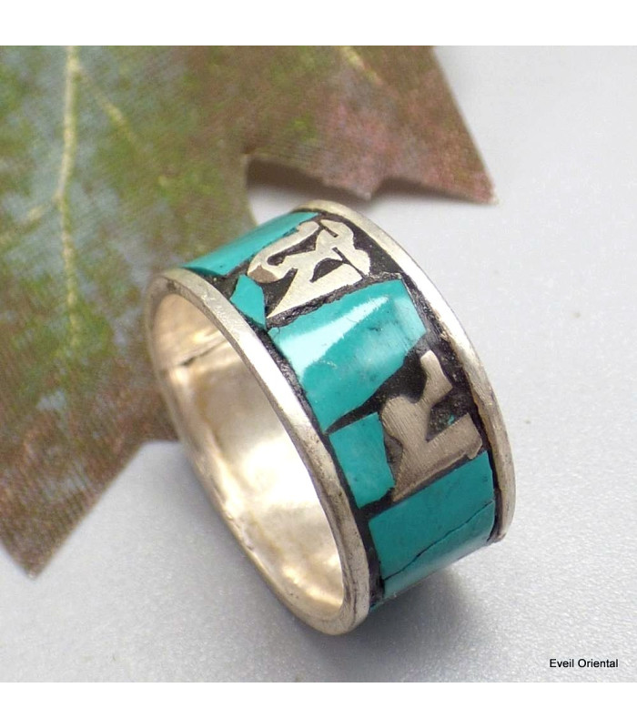 Bague turquoise Mantra de Chenrezi Bagues tibétaines bouddhistes BT22