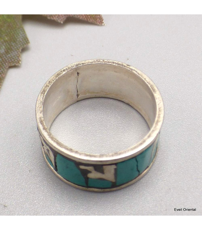 Bague turquoise Mantra de Chenrezi Bagues tibétaines bouddhistes BT22