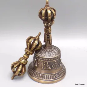 Cloche tibetaine et dorjé tibétain bronze 16 cm - Cloche tibétaine et dorjé tibétain