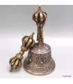 Cloche tibetaine et dorjé tibétain bronze 16 cm - Cloche tibétaine et dorjé tibétain