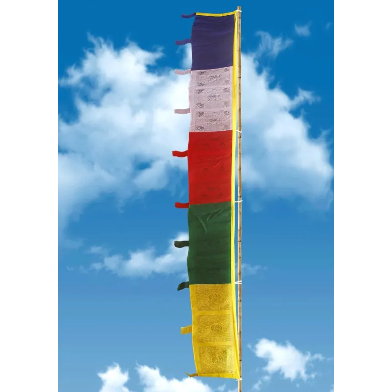 Drapeau tibétain vertical 2,1 m qualité supérieure soie coton - Drapeaux tibétains