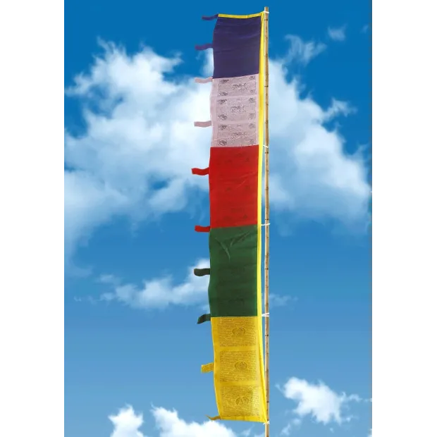 Drapeau tibétain vertical 2,1 m qualité supérieure soie coton - Drapeaux tibétains