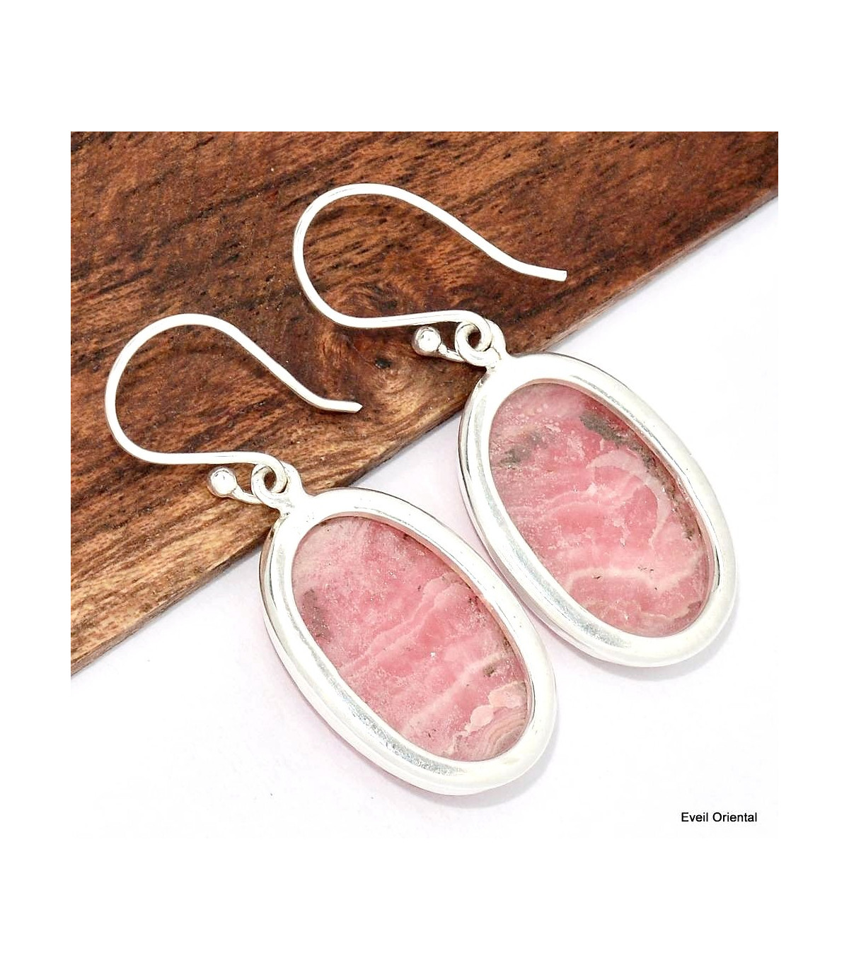Boucles D'oreilles Puces En Argent 925 Rhodié Avec Onyx Cabochon Ovale - Neuf Avec étiquettes