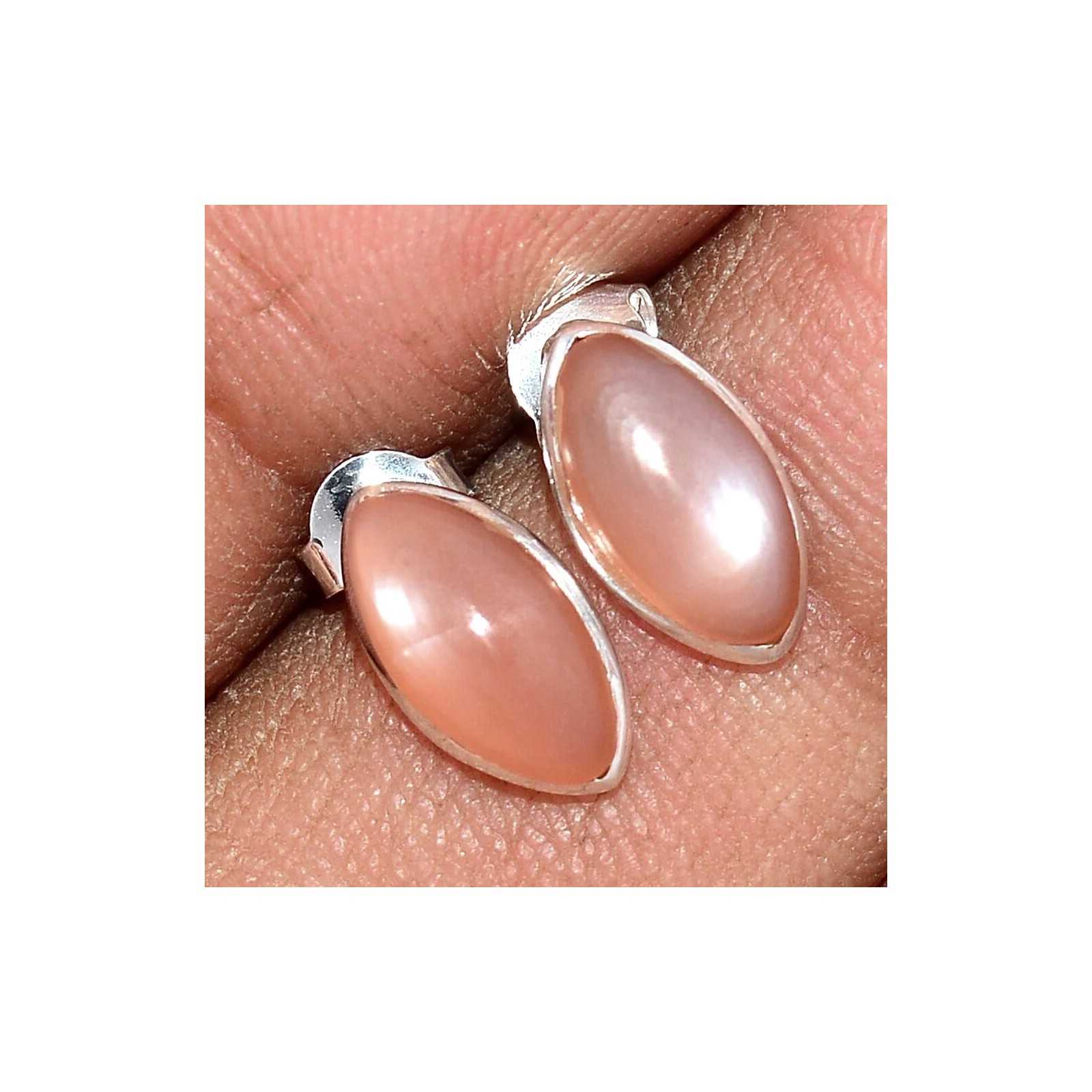 Boucles D'oreilles Argent 925 - Pierre De Lune Véritable - Forme Cône Baroque - Neuf Sans Emballage
