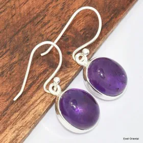 Boucles d'oreilles ovales en Améthyste véritable - Boucles d'oreilles en pierres naturelles