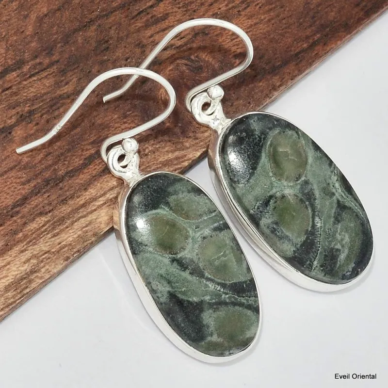 Boucles d'oreilles ovales Jaspe Kambaba - Bijoux en Jaspe