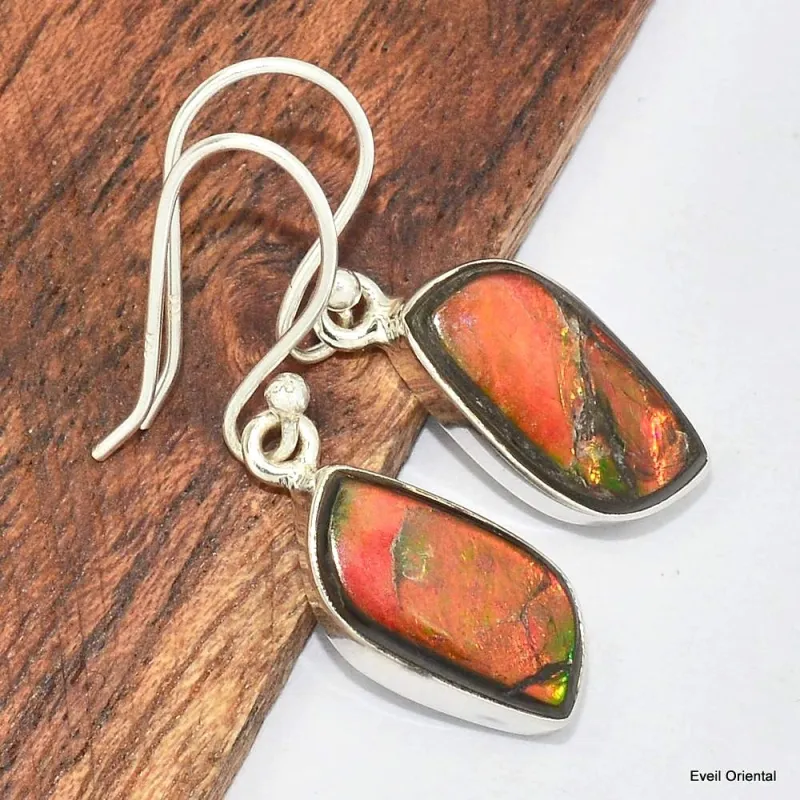 Boucles d'oreilles Ammolite orange grade AAA - Boucles d'oreilles en pierres naturelles