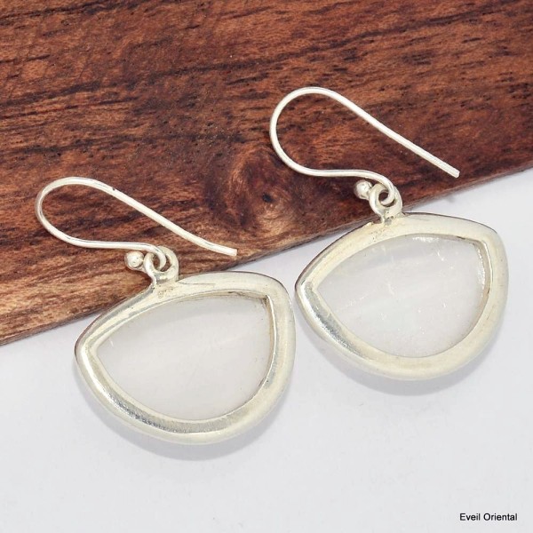 Boucle d'oreilles semi-rondes en Sélénite Boucles d'oreilles en pierres KC115