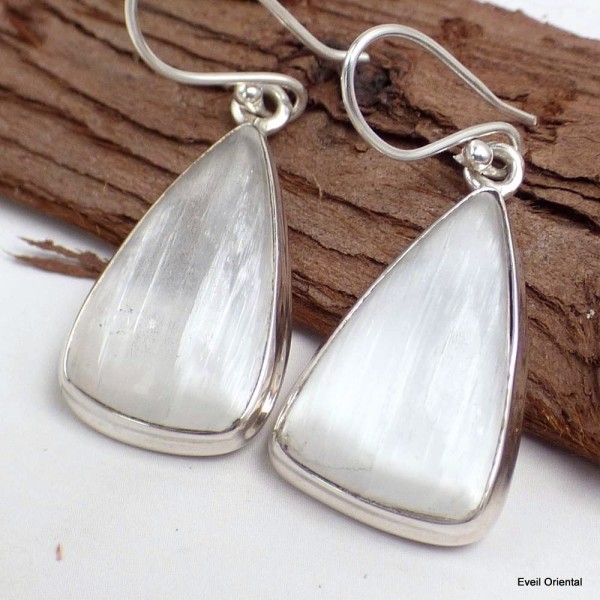 Boucle d'oreilles Sélénite forme libre Boucles d'oreilles en pierres KC115.2