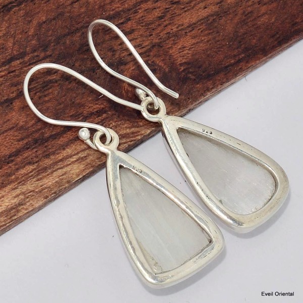 Boucle d'oreilles Sélénite forme libre Boucles d'oreilles en pierres KC115.2