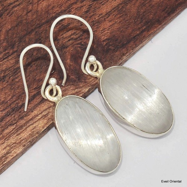 Boucle d'oreilles Selenite ovales allongées Boucles d'oreilles en pierres KC115.5