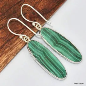 Boucles d'oreilles Malachite ovale allongée - Boucles d'oreilles en pierres naturelles