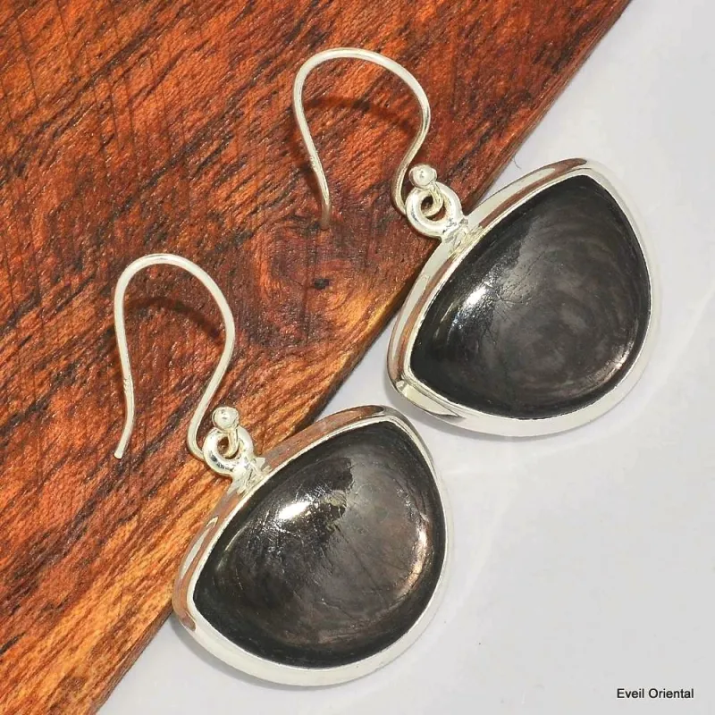 Boucles d'oreilles Hypersthène demi-lune - Boucles d'oreilles en pierres naturelles