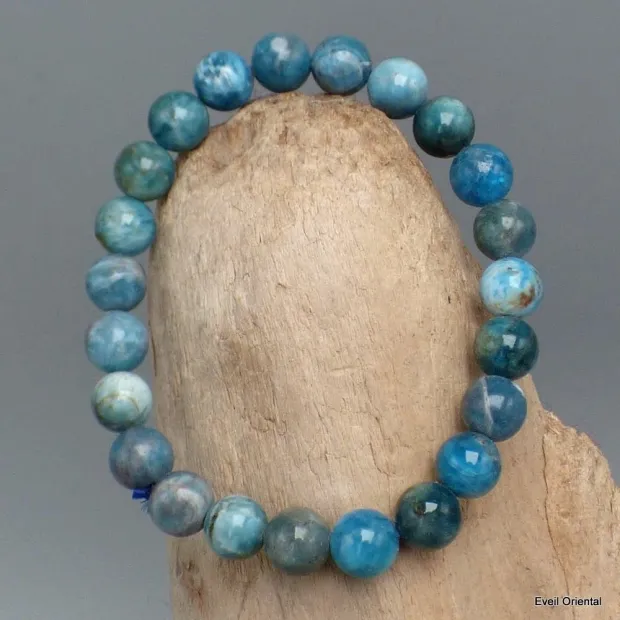 Bracelet mala tibétain en Apatite bleue - Bracelet en perles et Pierres naturelles