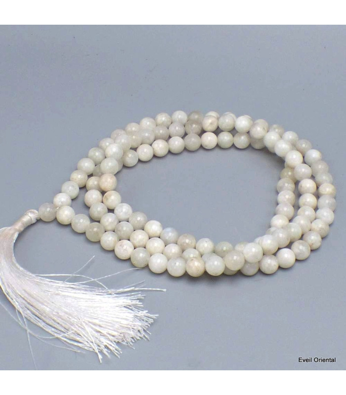 Collier mala tibétain Pierre de lune blanche Mala tibétain 108 perles MADP52