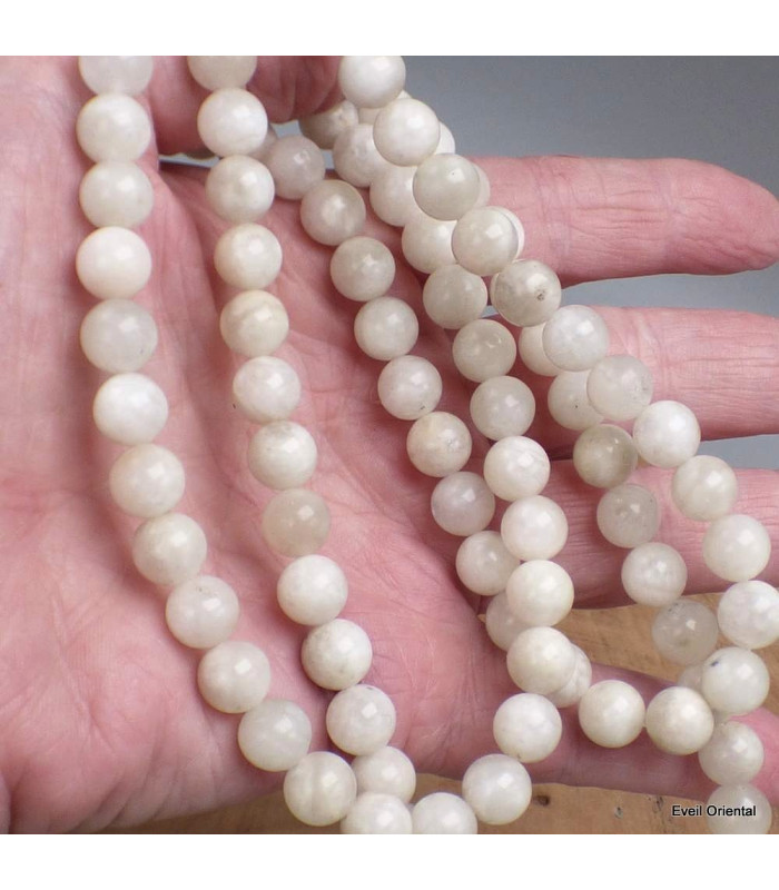 Collier mala tibétain Pierre de lune blanche Mala tibétain 108 perles MADP52