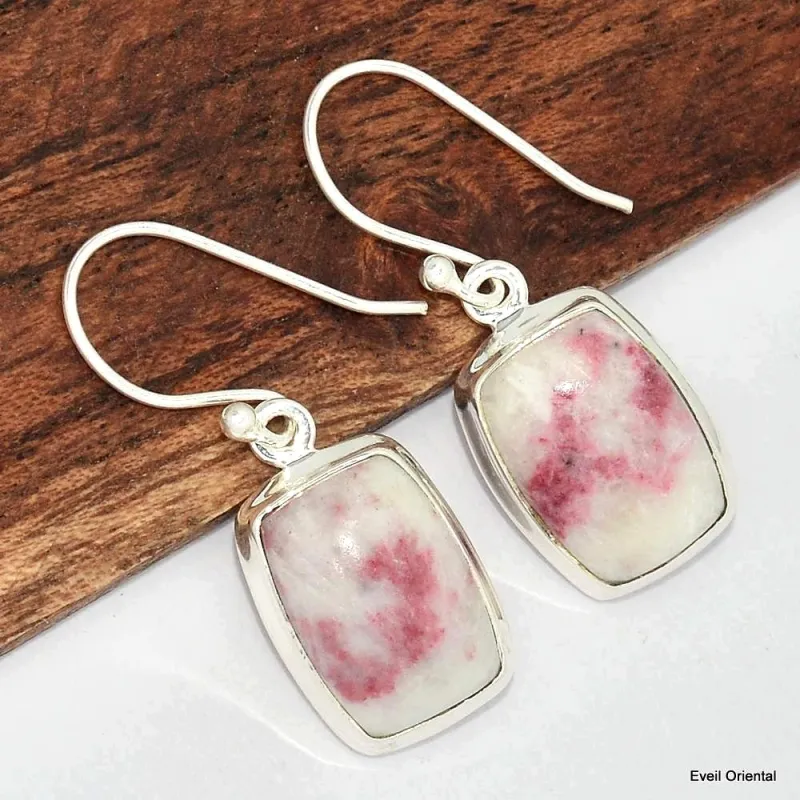 Boucles d'oreilles Cinabre sur quartz rectangulaires - Boucles d'oreilles en pierres naturelles