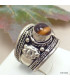 Bague tibétaine Dorjé métal blanc et Oeil de Tigre Bagues tibétaines bouddhistes 4666.16