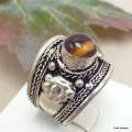 Bague tibétaine Dorjé métal blanc et Oeil de Tigre Bagues tibétaines bouddhistes 4666.16