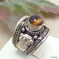Bague tibétaine Dorjé métal blanc et Oeil de Tigre - Bagues tibétaines bouddhistes