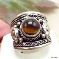Bague tibétaine Dorjé métal blanc et Oeil de Tigre - Bagues tibétaines bouddhistes