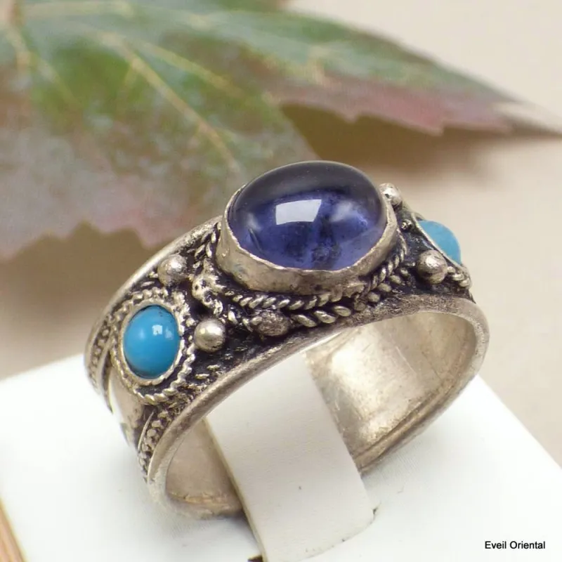 Bague tibétaine Améthyste pierres fantaisie T 59 à 65 - Bagues tibétaines bouddhistes